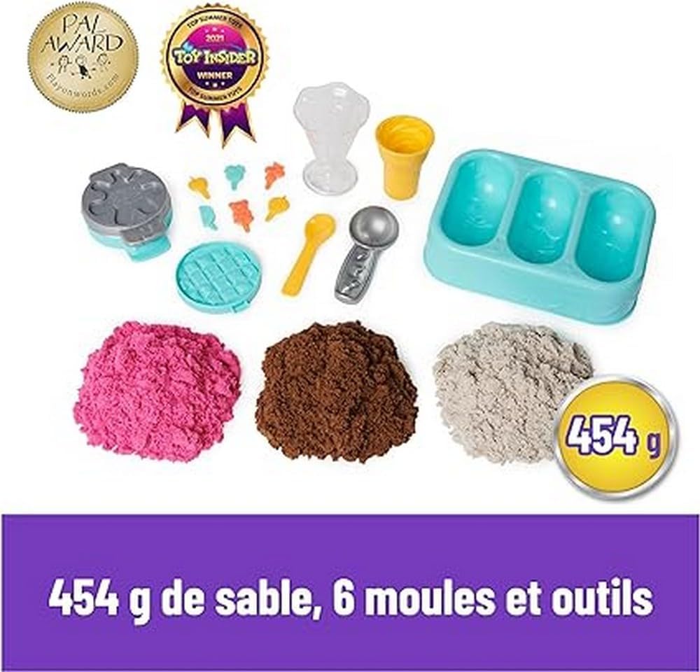 Kinetic Sand Sable Magique - Ice Cream Delices Set 454 g + 6 Tools - Create Different Hypnotizing Shapes with This Magic Sand Like Modeling Dough - Children's Toy 3 Years and Above