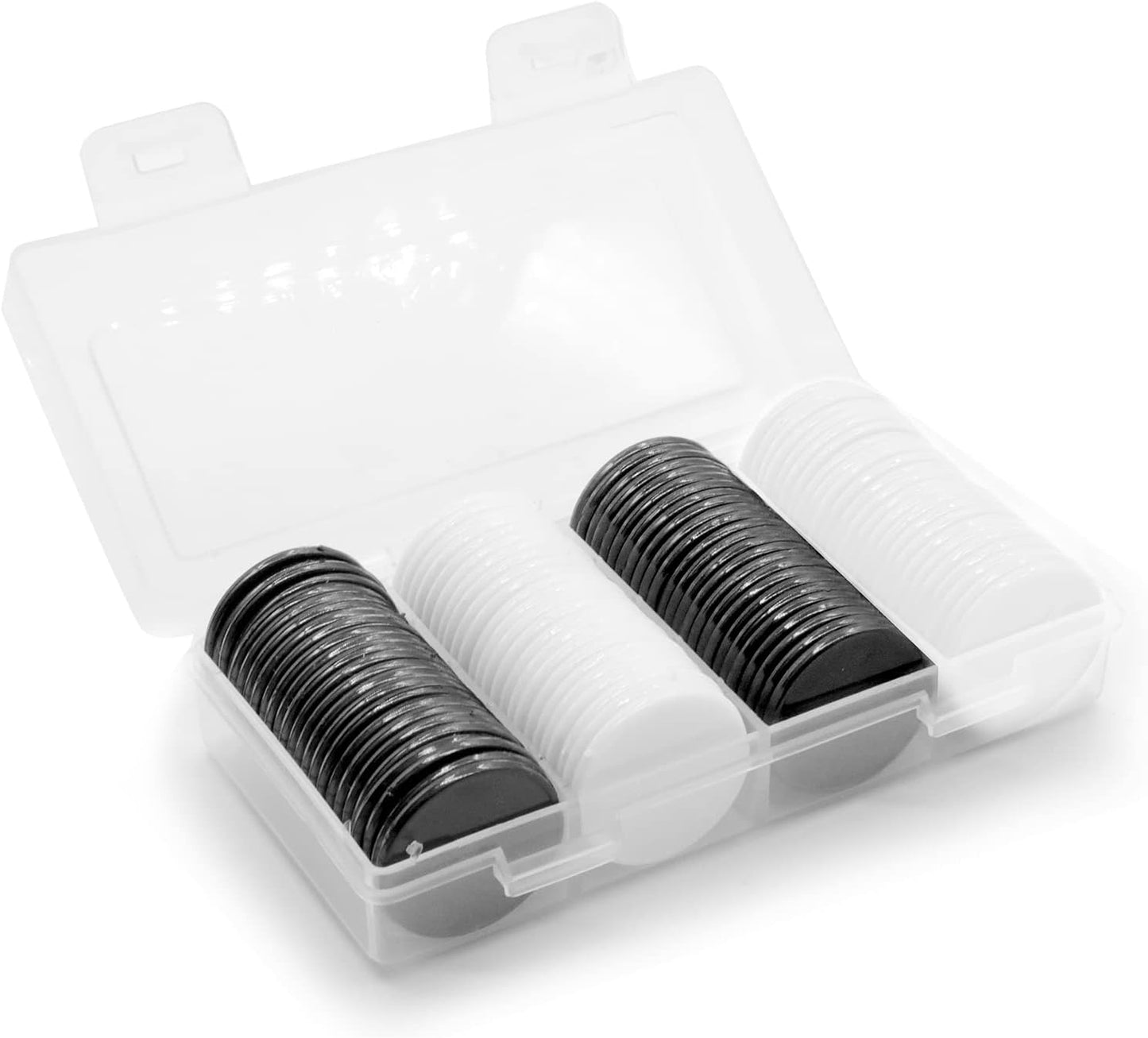 Set of 100 Opaque Plastic Learning Counters Mini Poker Chips Game Tokens with Storage Box (Black+White+Blue+Purple, 1 Inch)
