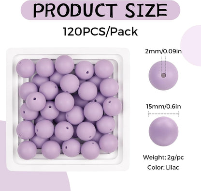 120PCS FIVEIZERO Silicone Beads for Keychain Making, 15mm Glacier Gray Round Silicone Rubber Focal Beads Bulk for DIY Crafts, Bracelets, Necklaces, and Pens