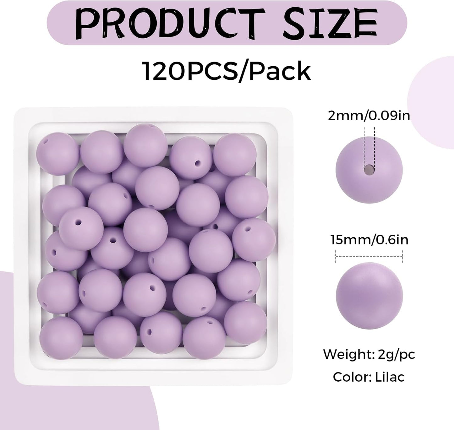 120PCS FIVEIZERO Silicone Beads for Keychain Making, 15mm Glacier Gray Round Silicone Rubber Focal Beads Bulk for DIY Crafts, Bracelets, Necklaces, and Pens