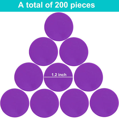 Coopay 200 Pieces 10 Colors 1-1/5 inch Plastic Learning Counters Disks Bingo Chip Counting Discs Markers for Math Practice and Poker Chips Game Tokens