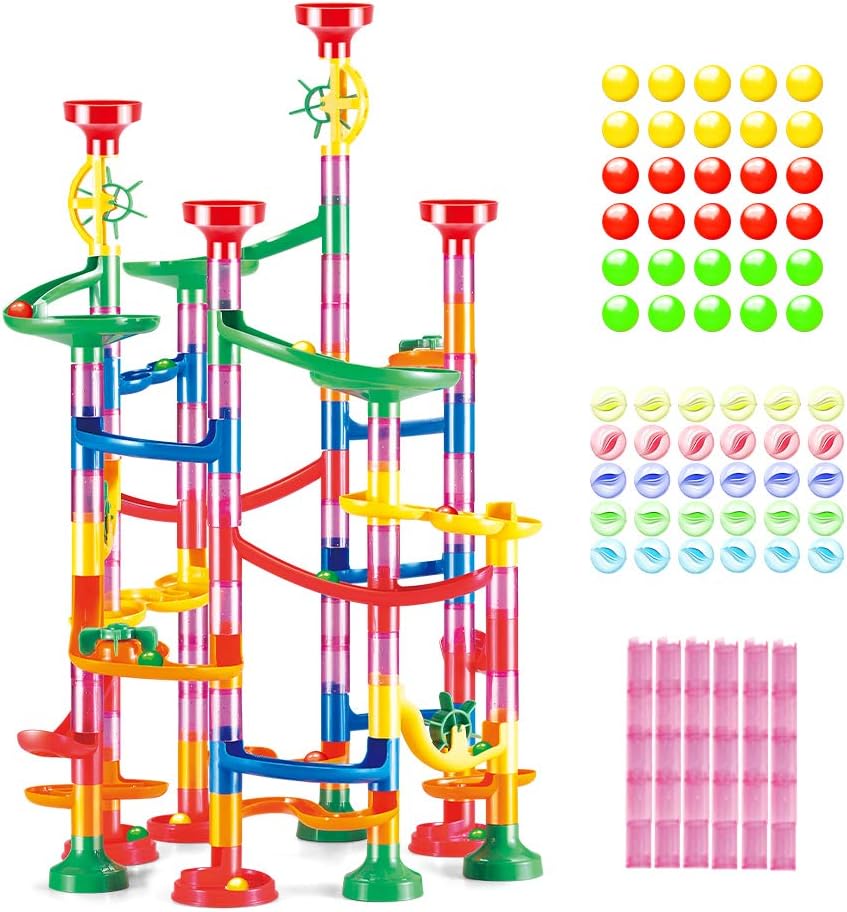 WEofferwhatYOUwant Marble Run Set – 169 Piece STEM Track Building Toy for Kids Ages 3+ with Glass & Color Marbles, Pink Connectors, Instruction Sheet | Creative Maze Tower Game for Learning & Fun