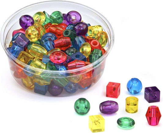 Hygloss Lacing Beads - Translucent Plastic - Assorted Shapes and Colors - Great for Arts & Crafts - One Inch - Large Size - 100 Pieces
