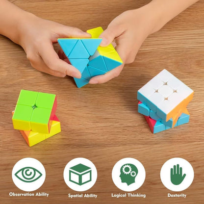 Speed Cube Set 3-in-1 Stickerless: 2x2, 3x3 & Pyramid Speed Cubes | Easter Gifts Basket Stuffers Boy Toys for All Ages