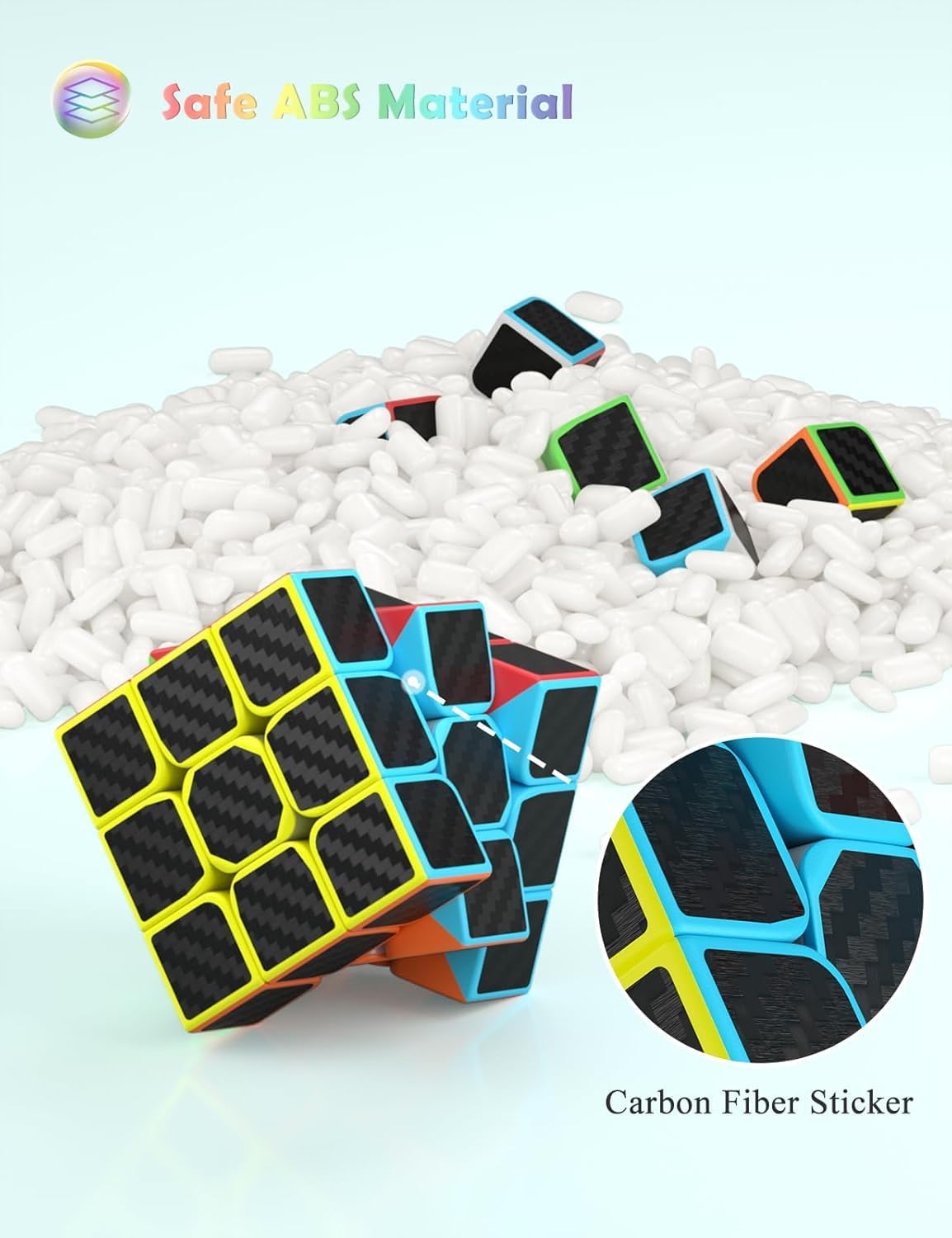 Roxenda Speed Cube Set, [5 Pack] Magic Cube Bundle of 2x2 3x3 4x4 Megaminx Cube and Pyramid Cube Smoothly Carbon Fiber Sticker Speed Cubes Collection for Kids Teens & Adults