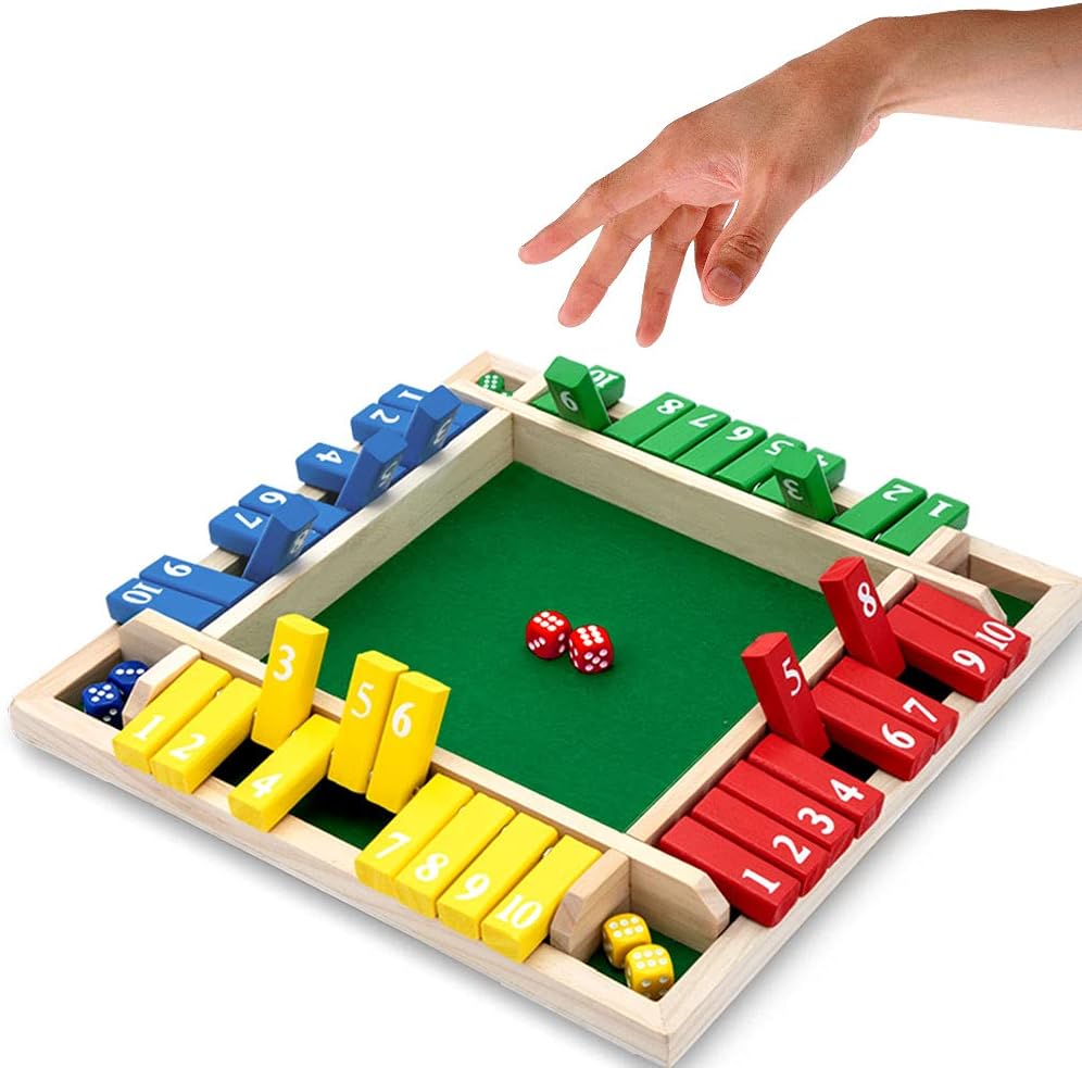 Nicecho Shut The Box Dice Game,2-4 Player Family Wooden Board Table Math Games for Adults and Kids, 8 Dices Classics Games for Classroom,Home,Party or Pub