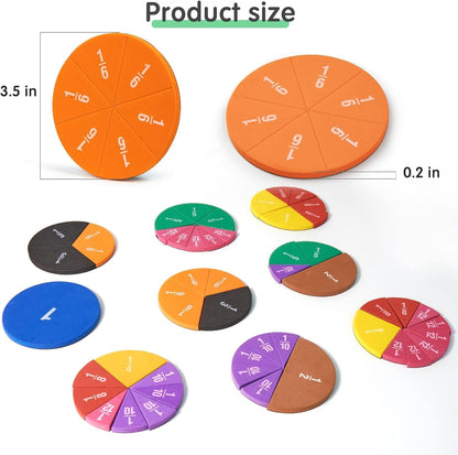 Set of 4 Magnetic Fraction Circles 204 pcs Fraction Bars Set, Rainbow Math Manipulatives Learning Toy for Preschool Elementary School Classroom Educational Kit