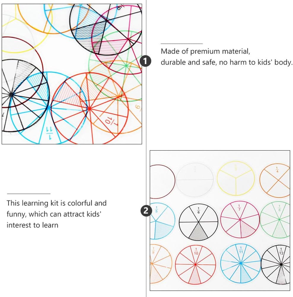 VILLCASE 10 Sets Fraction Circles Math Manipulatives 1 to 1/12 Color-Coded Magnetic Classroom Teaching Kit for Elementary & Preschool Learning Early Childhood Education Tools