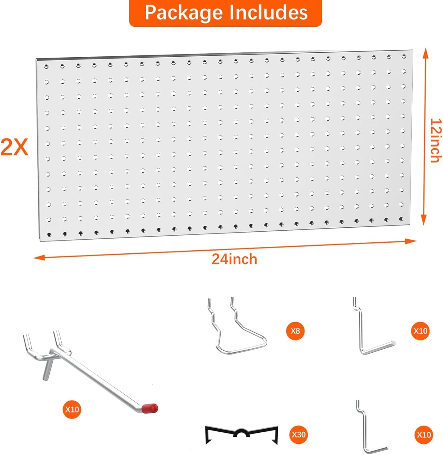 TORACK Metal Pegboard Wall Organizer 24" x 24" or 12" x 48", 70 PCS Tools Storage Pegboard for Garage Tool Organizer Pegboard with Peg Board Hooks for Workbench(Blue)