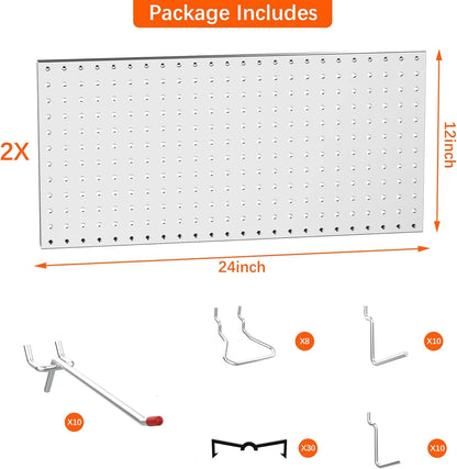 TORACK Metal Pegboard Wall Organizer 24" x 24" or 12" x 48", 70 PCS Tools Storage Pegboard for Garage Tool Organizer Pegboard with Peg Board Hooks for Workbench(Blue)