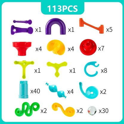 Marble Run Construction Set, STEM Learning Building Toy, 113 Pieces, Colorful Plastic Track with Spiral Ladder, Rotating Funnel, Ages 3-8