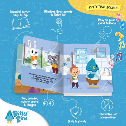 DITTY BIRD Board Books for Toddlers 1-3 | Potty Time Sound Book |Toilet Training Nursery Rhyme Toys | Interactive Toddler Books for 1 Year Old to 3 Year Olds | Baby Sound Books with 12 Sounds