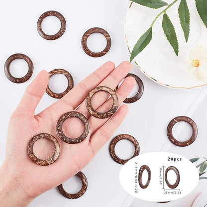 PH PandaHall 80pcs Wooden Linking Rings 4 Styles Coconut Rings Undrilled Mini Circle Pendant Connectors Hollow Wood Circles for Earring Bracelet Necklace Macrame Jewelry DIY Craft Making, 20~38mm