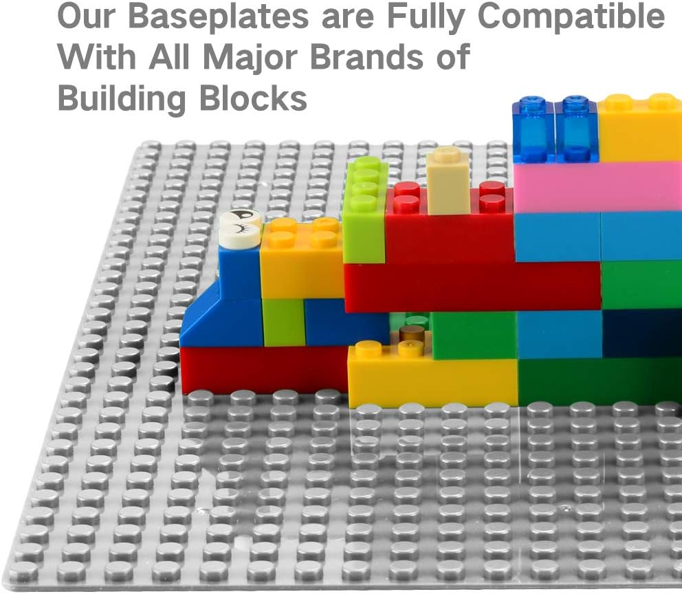 MIMAX Peel-and-Stick Baseplates - Self Adhesive Building Brick Plates - Compatible with All Major Brands - 4 Pack - 10 inch x 10 inch (Dark Gray)