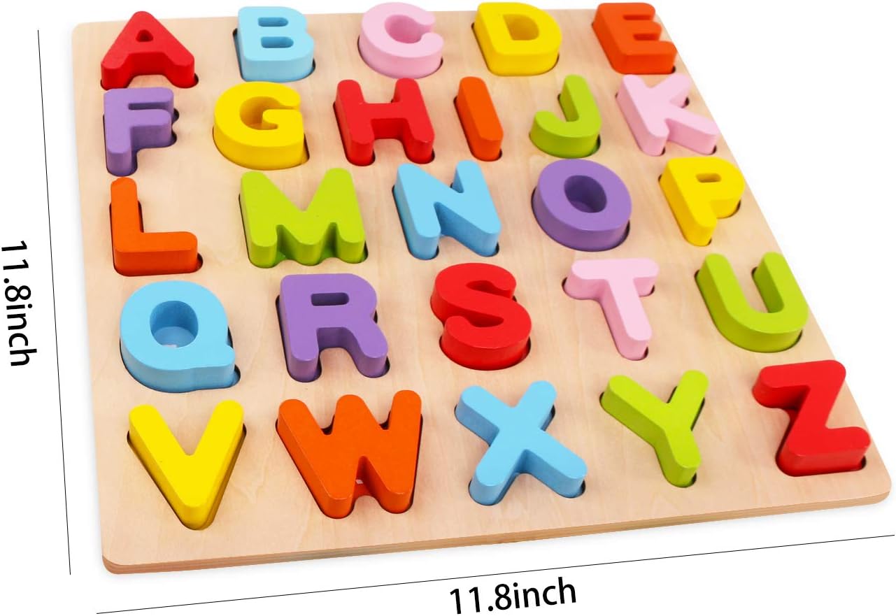 Alphabet Puzzle, WOOD CITY ABC Letter Puzzles for Toddlers 1 2 3 Years Old, Educational Learning Toys for Toddlers, Alphabet Toys with Puzzle Board & Letter Blocks, Best Gifts for Girls and Boys
