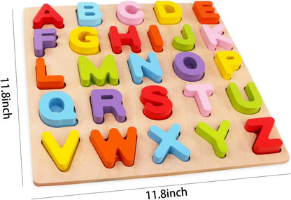 Alphabet Puzzle, WOOD CITY ABC Letter Puzzles for Toddlers 1 2 3 Years Old, Educational Learning Toys for Toddlers, Alphabet Toys with Puzzle Board & Letter Blocks, Best Gifts for Girls and Boys