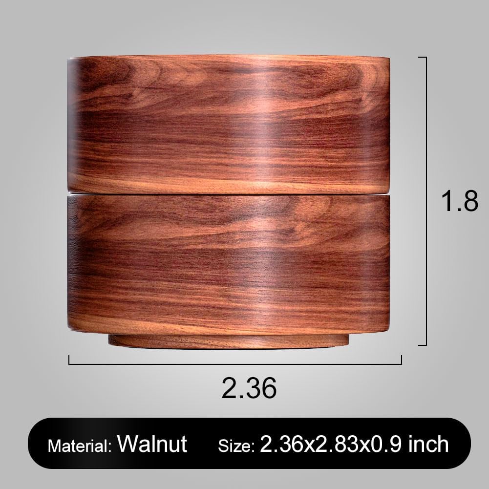 grwanpen®2 Pack Round Walnut Hardwood Ring Tray & Holder - Stackable Compact Jewelry Organizer, Non-Slip Small Dish for Rings, Earrings - Gift Ready Packaging