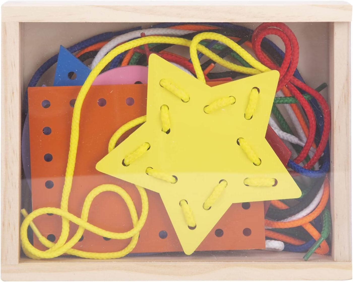 7 Pcs Wooden Lacing Cards for Toddlers, Lacing Shapes, Educational and Learning Montessori Activity for Kids, Double-Sided Shape Panels Wooden Threading Toy