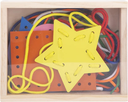 7 Pcs Wooden Lacing Cards for Toddlers, Lacing Shapes, Educational and Learning Montessori Activity for Kids, Double-Sided Shape Panels Wooden Threading Toy