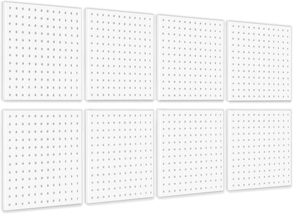 16pcs Pegboard sets, Plastic White Peg board Wall Organizer Kits,4pcs Peg Board and 12 Accessories Modular Hanging, Wall Mount Display Pegboard Panel Sets for Home Office Garage Kitchen Workshop