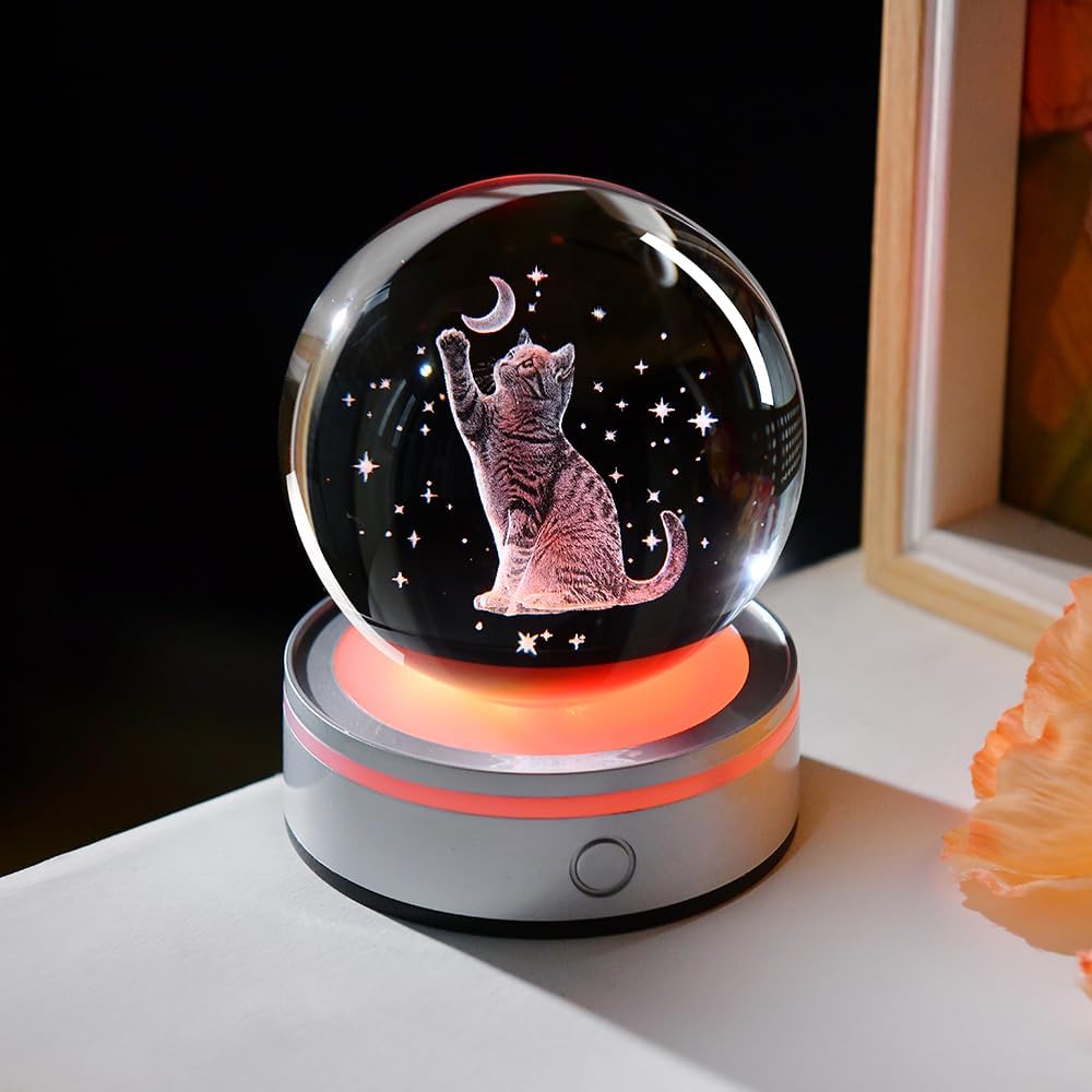 3D Solar System Crystal Ball Universe Glass Ball Space Astronomy Gift Planets Model Science Astrophysics Gifts Solar System Night Light Glass Globe Decor with 12 Colorful Modes Light Base
