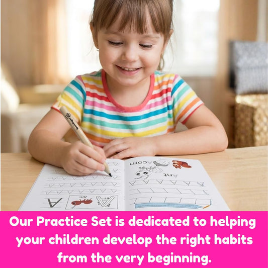 Writing Practice Workbook Set for Kids Ages 3-5 - Tracing Books with Thick Triangular Pencils, Sharpener, Eraser | Learn to Write Letters, Numbers, Lines | Preschool & Kindergarten Homeschool Supplies