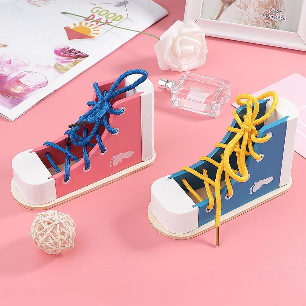 NUOBESTY Shoe Tie Practice for Kids Learn to Tie Shoes Tying Practice Board Lacing Toy Wooden Shoelaces Knot Tying Kit Teaching Preschool Learning Toys, Blue