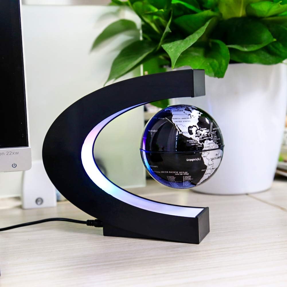 MOKOQI Magnetic Levitating Globe with LED Light, Cool Tech Gift for Men Father Boys and Girls, Birthday Gifts for Kids, Floating Globes World Desk Gadget Decor in Office Home Display (Silver)
