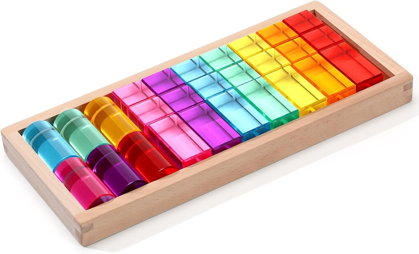 16 Pcs Acrylic Wooden Gem Blocks Sparkling Translucent Cubes Stacking Toys Wooden Cubes Blocks with Colorful Acrylic Open Ended Play Montessori Educational Toys (Round)