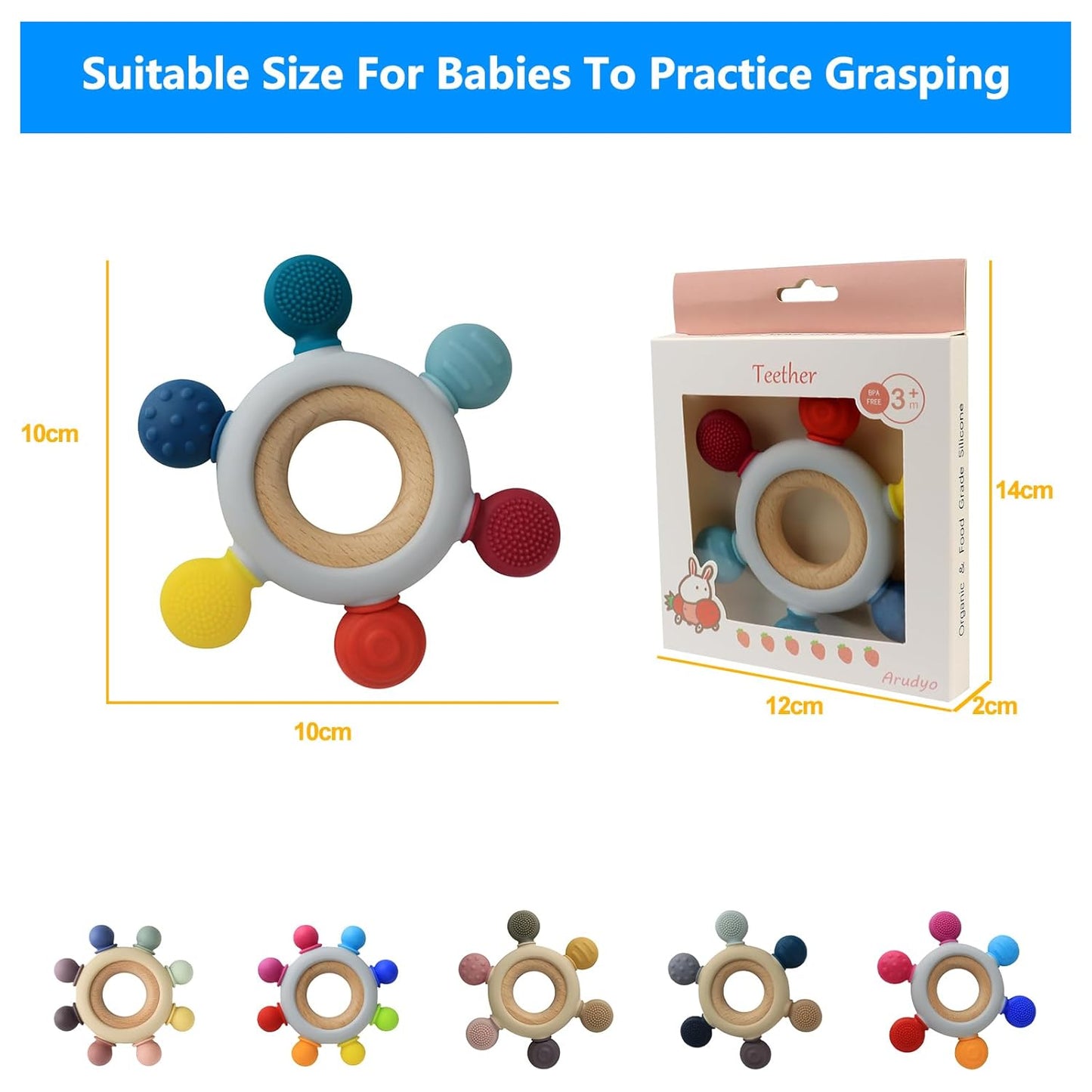 Baby Teething Toys Teething Rings Silicone Teethers for Babies 6-12 Months Baby Rattles & Plush Rings Sensory Toys for Soothing Sore Gums for Newborn Infant Essentials (Animals)