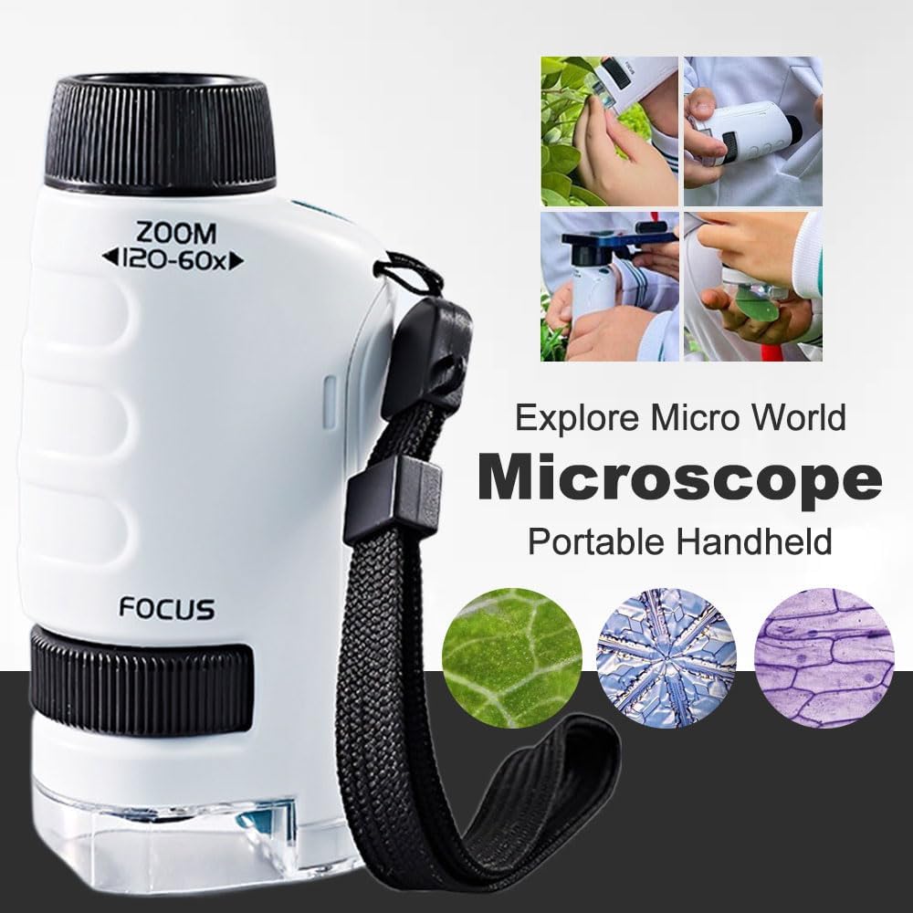 Pocket Microscope for Kids, 2026 New Educational Mini Microscope - Portable Handheld Microscope Kit for Home School Lab, Biology Science Education - Christmas Stocking Stuffers, Birthday Gifts (Green)