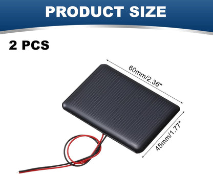 MECCANIXITY 2 Pcs 5.5V 0.44W 70mA Mini Solar Panels, Small Polycrystalline Solar Cell Panel with 2 Cable for DIY Electric Toy Materials Kits Charger, 60mm x 60mm