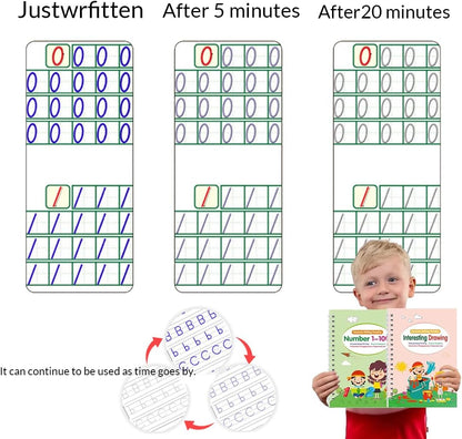 Motor Magic Workbooks, Your Little Explorer Magic Grooved Books, 4 PCS Handwriting Practice Copybook W/10 Replacement Refills+1 Pen+1 Pencil Grip, Handwriting Practice (2Set)