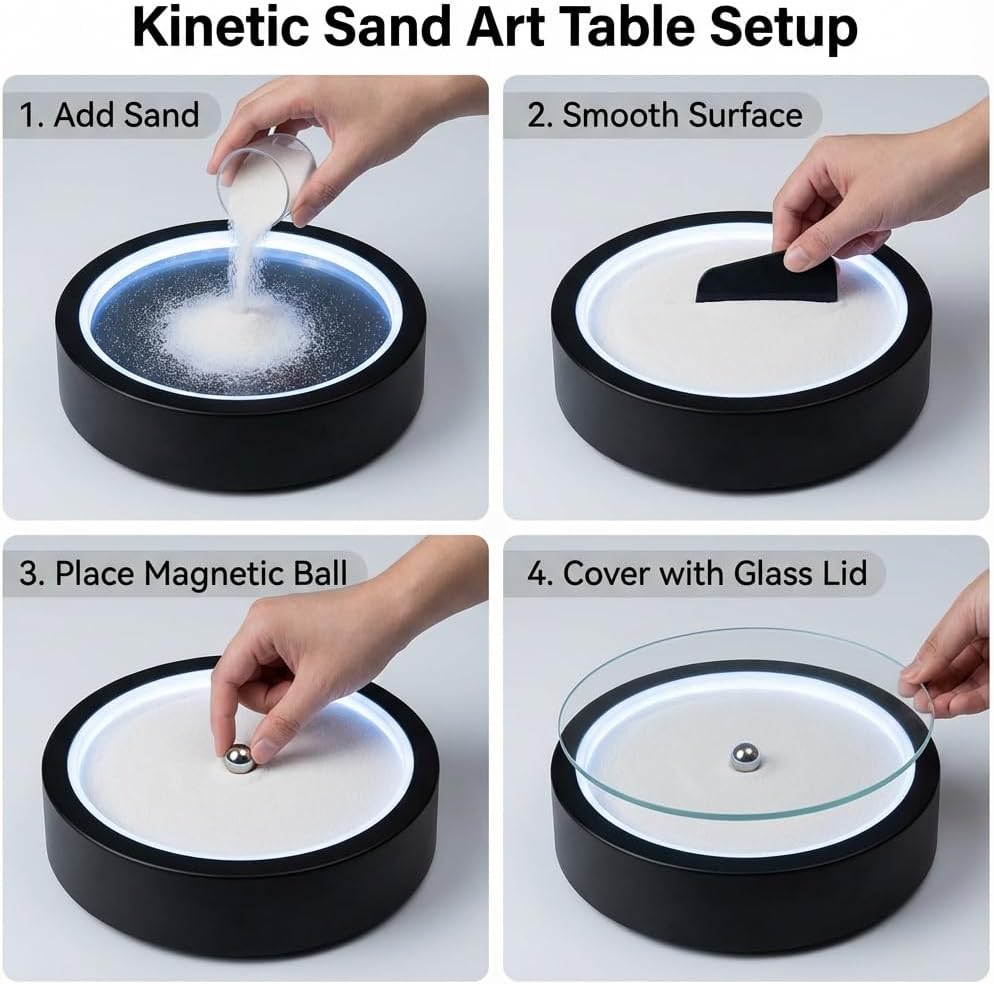 Haihomebest Automatic Zen Drift Sandscape – App-Controlled Sand Drawing with DIY Pattern Design, LED Ambient Light & Moving Sand Display for Creative Home Decor