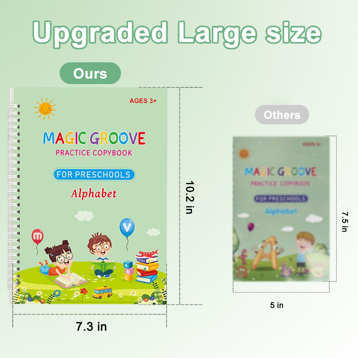 4 Pcs Reusable Grooved Handwriting Practice Books, Magic Practice Copybook with Disappearing Ink Pens Pencil Grips, Handwriting Workbook Letter Tracing Books for Kindergarten Preschool Kids Age 3-8