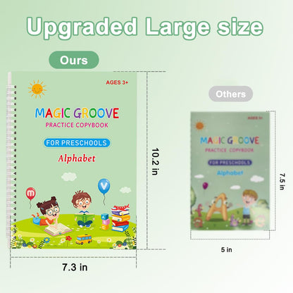 4 Pcs Reusable Grooved Handwriting Practice Books, Magic Practice Copybook with Disappearing Ink Pens Pencil Grips, Handwriting Workbook Letter Tracing Books for Kindergarten Preschool Kids Age 3-8