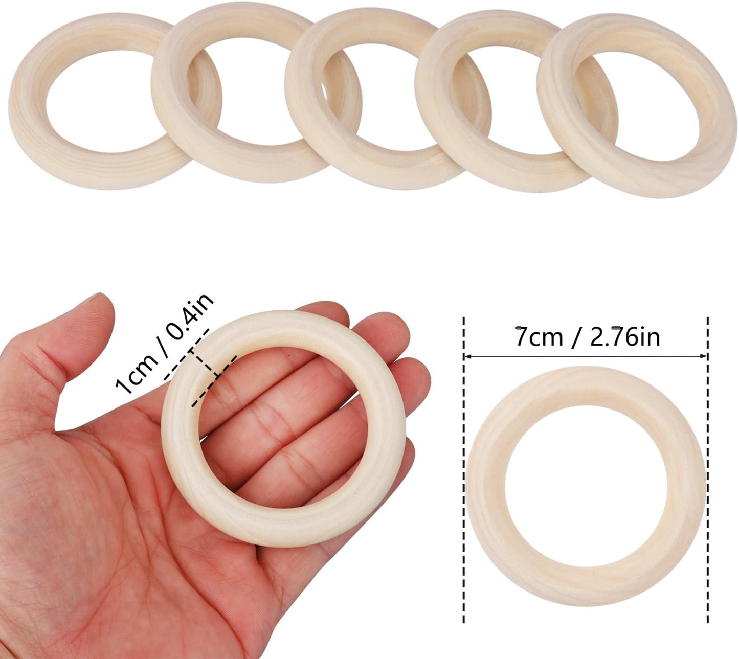 50 Pack 3.15 inch Unfinished Wooden Rings Natural, Wood Craft Rings for DIY Crafts, Jewelry Making, Macrame & Home Decor