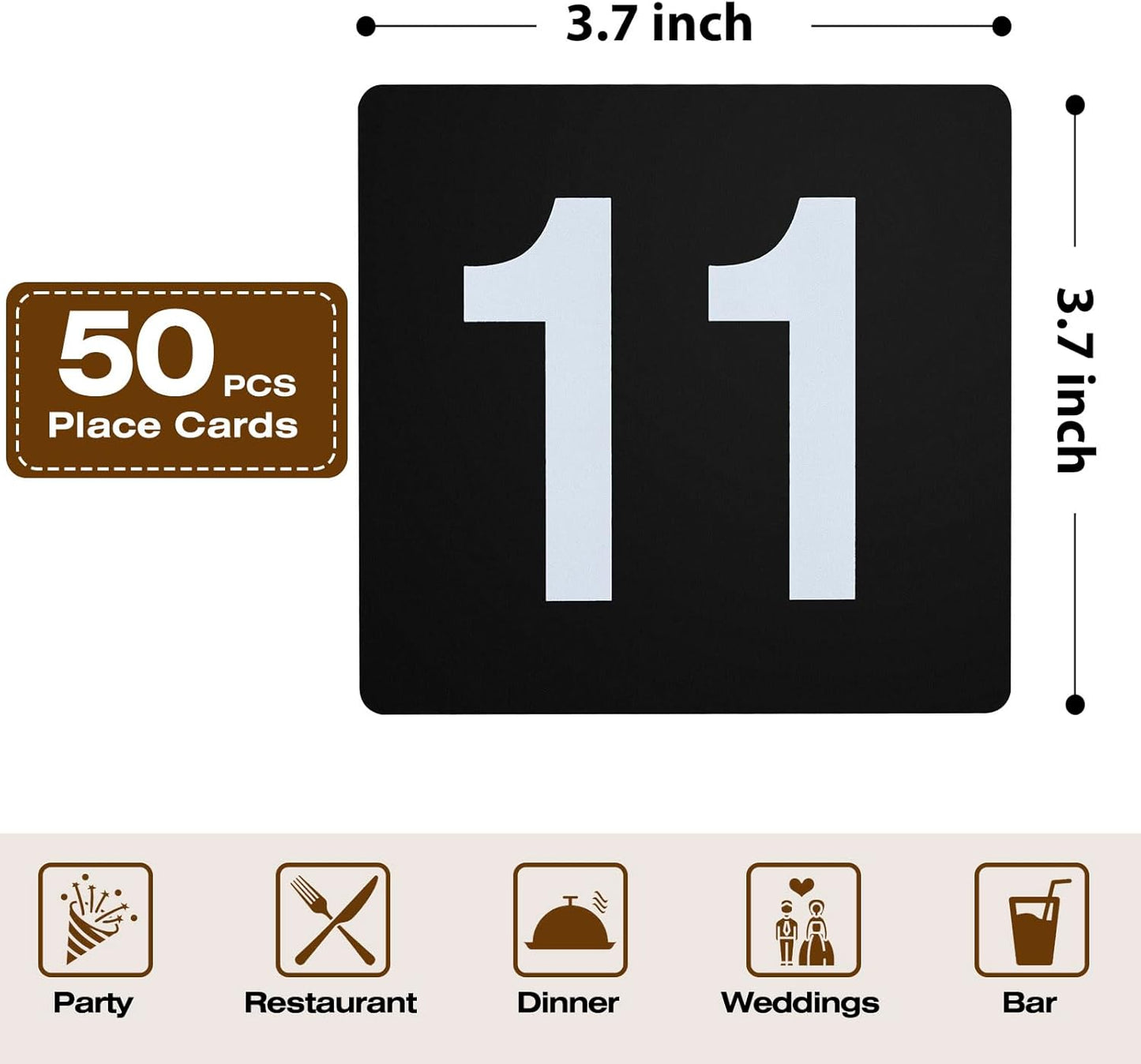 Toncoo 50Pcs Table Numbers 1-50, 3.7x4 Inch Plastic Table Numbers, Double Sided Table Number Cards - for Wedding Reception Restaurant Table Numbers Place Cards, White