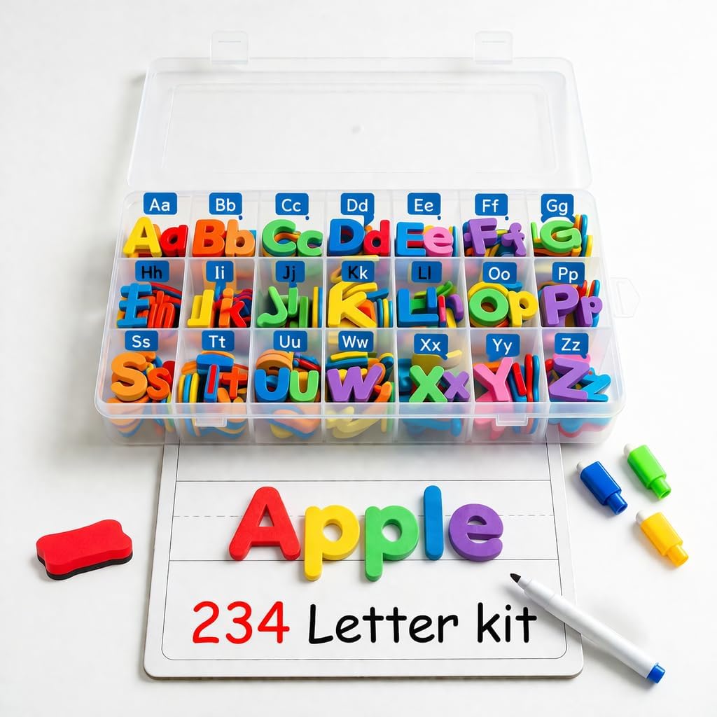 JoyLearn 78 Pieces Magnetic Letters and Numbers Alphabet Fridge Magnets ABC 123 Colorful Plastic Uppercase Lowercase Educational Toy Set with Math Symbols for Kids (78 PCS)
