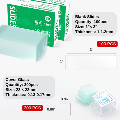 ZEEGOO Microscope Slides and Covers, Pre-Cleaned Optical Glass, High Light Transmittance, 50 Slides + 100 Coverslips, Ground Edges & 45° Corners, Fits Most Microscopes, Classroom, Lab & Home Use