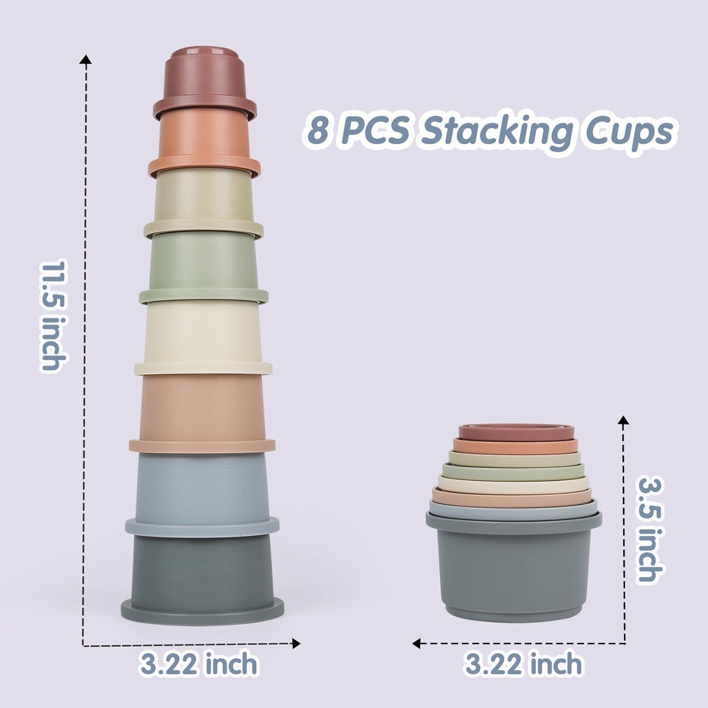 SKYWHALE Stacking Cups Baby Toy 6-12 Months, Toddler Nesting Playset for Boys and Girls, 8PCS Stackable Bath Tool, Montessori Educational Gift for 1 2 3 Years Old Kids