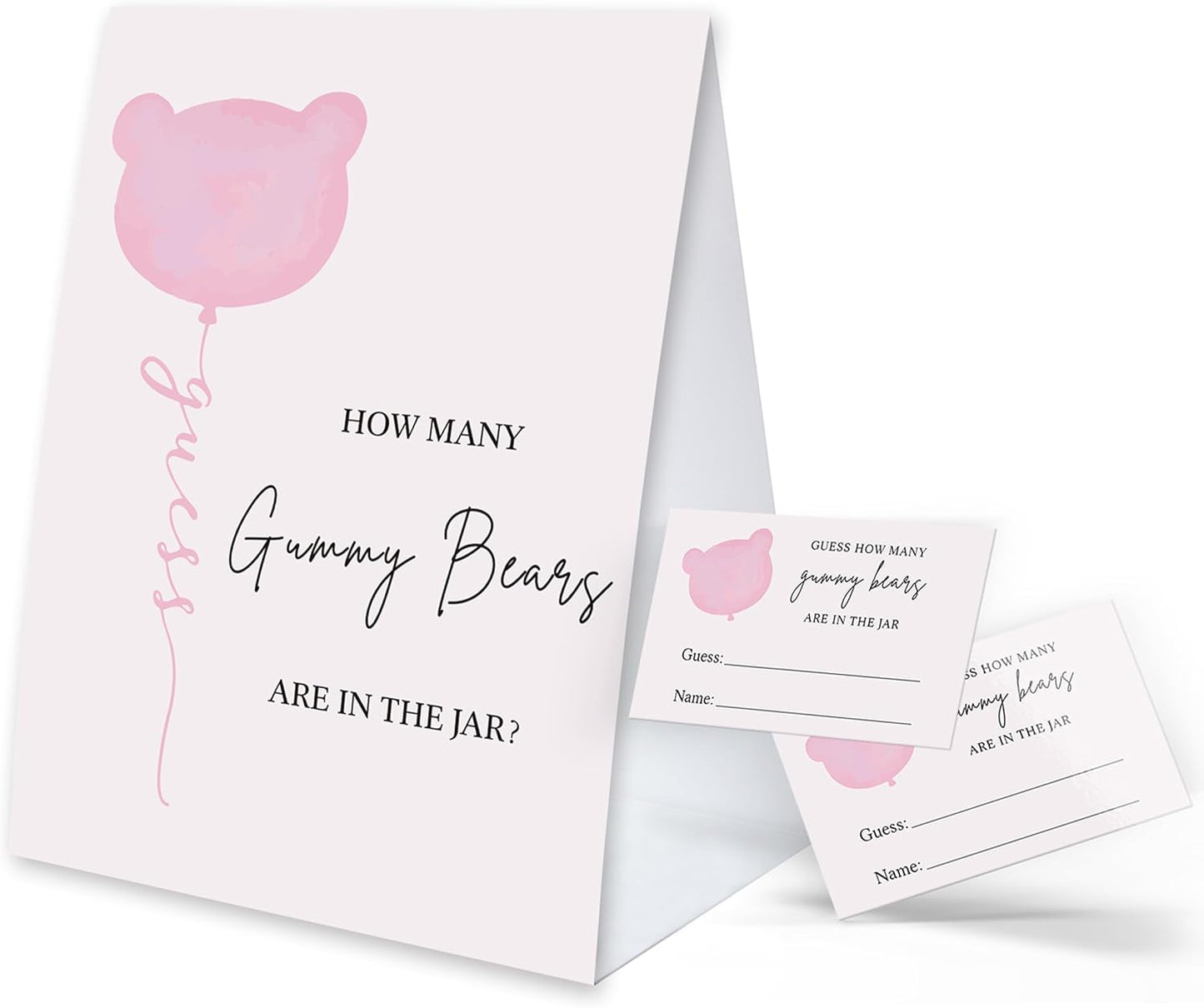 How Many Gummy Bears Baby Shower Game, 1 Sign and 50 Guessing Cards, Baby Shower Candy Guessing Games, Bear Theme Baby Shower Decoration, Birthday Party Supplies-02B-Indipink