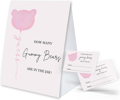 How Many Gummy Bears Baby Shower Game, 1 Sign and 50 Guessing Cards, Baby Shower Candy Guessing Games, Bear Theme Baby Shower Decoration, Birthday Party Supplies-02B-Indipink