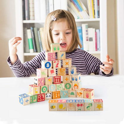 Wooden ABC Toy Building Blocks for Toddlers 1-3 36 PCS Wood Alphabet Number Blocks for Stacking Learning Preschool Educational Montessori Sensory Toys for Kids Boys Girls Gifts 1.7"