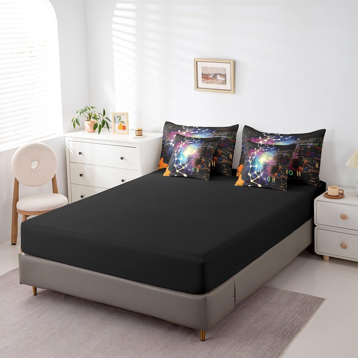 Erosebridal Chemical Equation Bed in a Bag Queen Comforter Set 7 Piece,Chemistry Bedding Sets Science Students Learning Gift Sheet Set with Comforter,Molecular Formula Education Bed Set - Colors A