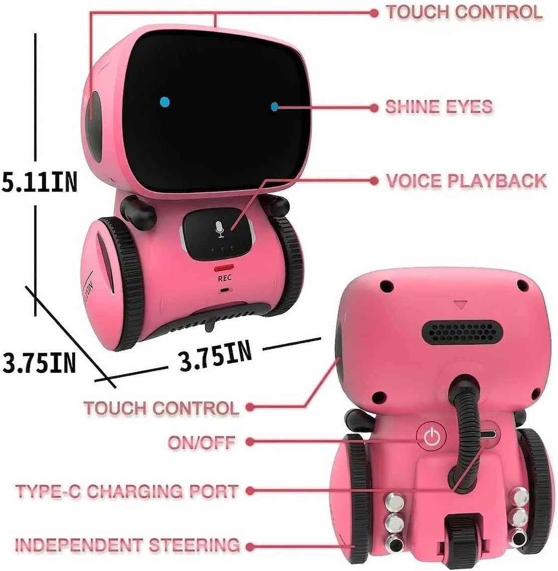 98K Kids Robot Toys for Girls and Boys, Touch and Voice Control Robots Interactive Smart Talking Robots Intelligent Partner and Teacher with Singing, Dancing, STEM Toy Gifts for Kid Age 3 and Up