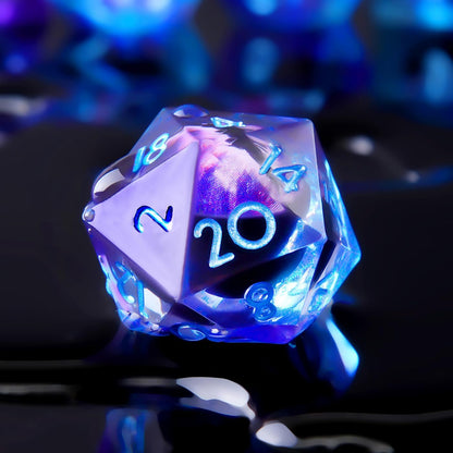 YEMEKO Beholder'S Eye D20 Dice Dragon Eye DND 22MM Single with Resin Sharp Edge 20 Sided D&D Handmade Polyhedral for Dungeons and Dragons, RPG, Roleplaying Games MTG Table Games(Blue Gold)