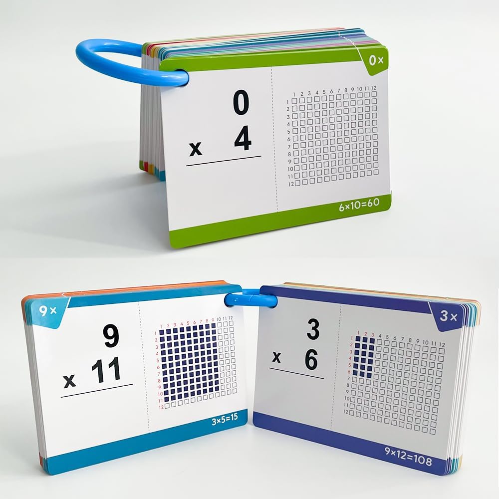 Multiplication Flash Cards, Times Table Flashcards, All Facts 0-12, Answer on Back for Self-Check, Classroom Home Learning Aids, Elementary School Teacher Teaching Aids, 85 Double-Side Cards