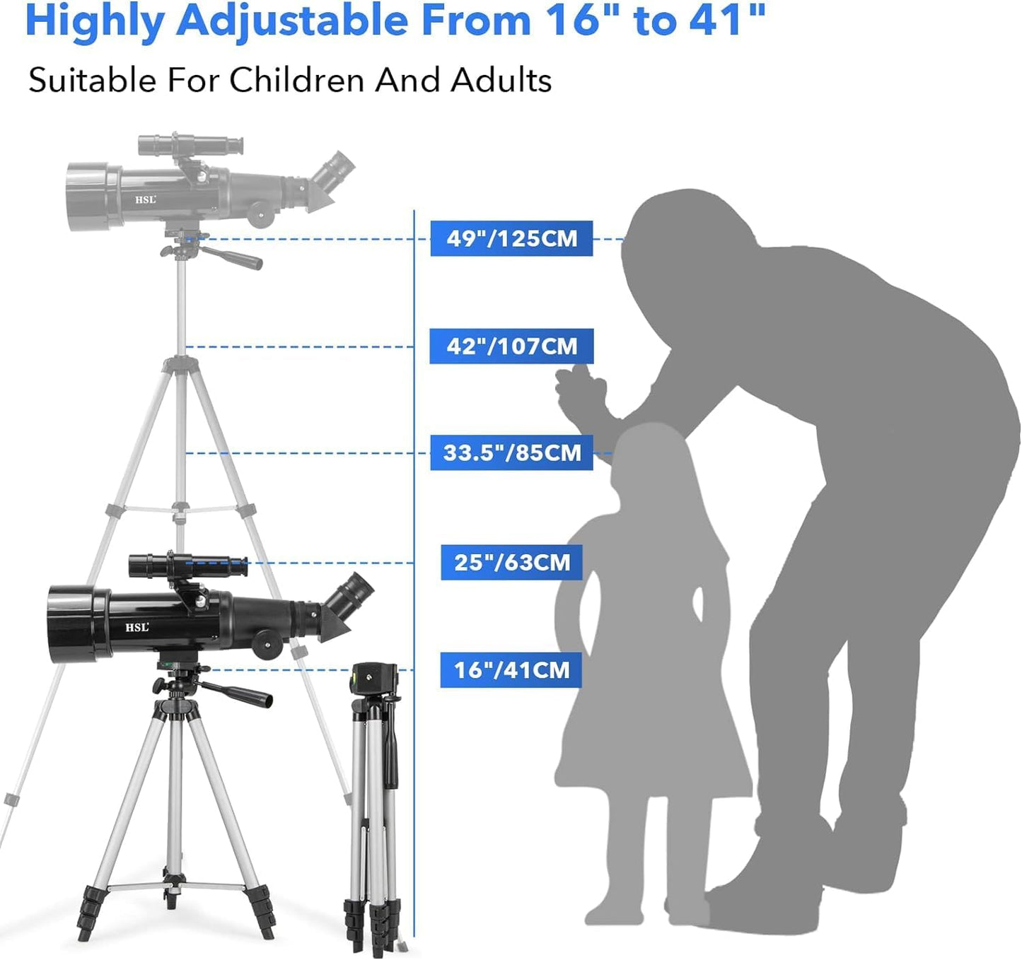 HSL70400 Telescope for Kids 8-12,Telescope for Adults high Powered,70mm Aperture 400mm Focal Length Refractor Astronomy telescopes Kids 5-7 6 Year Old White