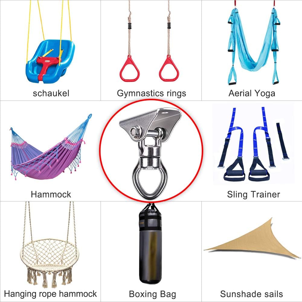 SELEWARE Silent Bearing Swing Swivel, 360° Rotational Device Hanging Accessory with Removeable Buckle for Tree Swing, Hammock Chair, Climbing Rope, Yoga, Kids Swing Swivel 1200LB Capacity, 2 Pack